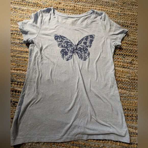 Butterfly Graphic Tee Blue Scoop Neck T-Shirt M Cyber Grunge Girlhoodcore - Picture 2 of 6